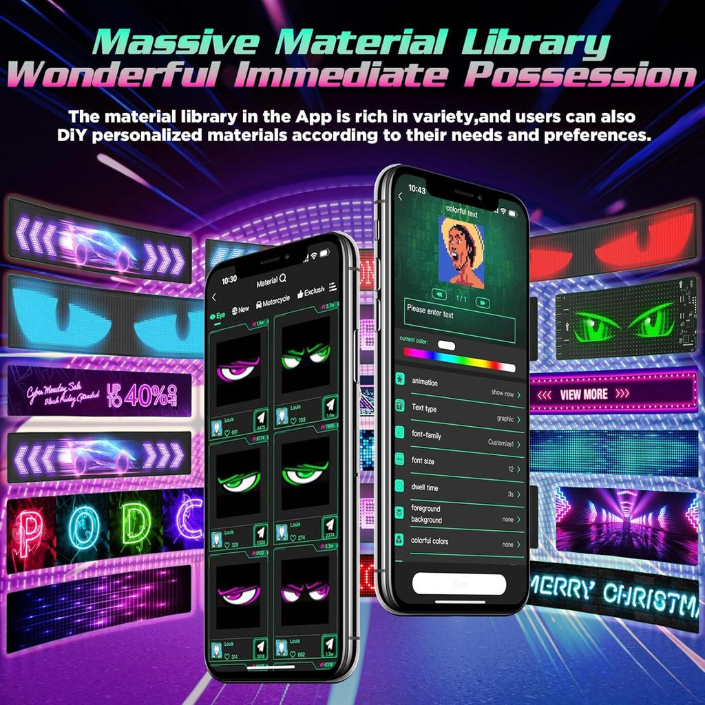 Devil Eyes Light for Windshield, 19.3"x4.3" Led Eyes, Led Flexible Film Screen for Cars, SUVs & Trucks, Programmable USB Matrix Panel, App/Remote