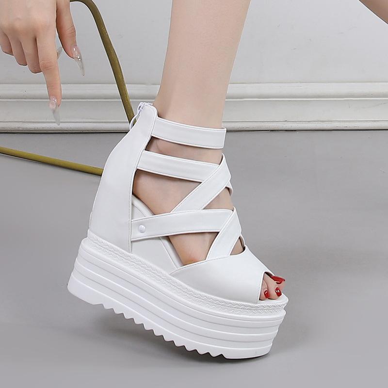 Fashion Spring and Summer New Platform Platform Fashion Increase Women's Sandals Cross Strap Platform Shoes 13cm Sky High Roman Sandals