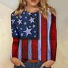 Long Sleeve Crewneck Shirt with Flag and Flower Print Casual Pullover Top for Women Comfortable Fit