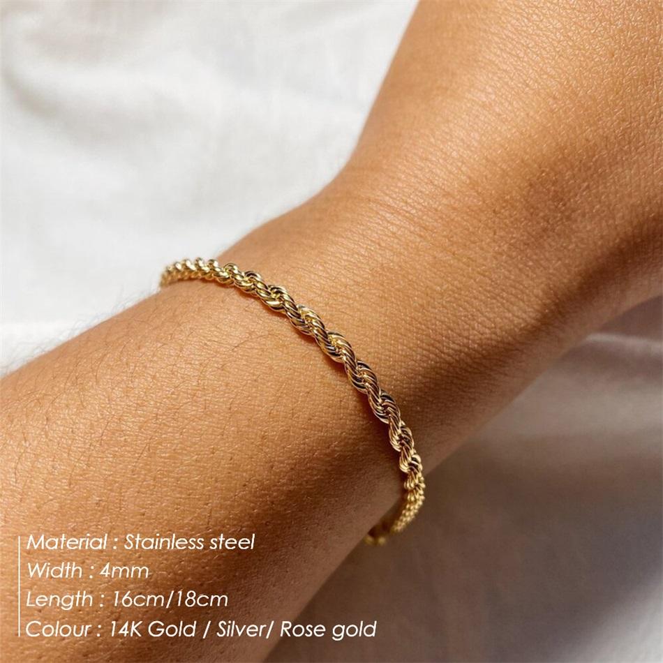women bracelet chanin Charming Flash Twisted Rope Chain Bracelets for Women Lady, 316L Stainless Steel Wrist Zircon 16cm 18cm