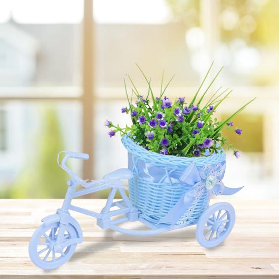 Bicycle Artificial Woven Flower Basket Tricycle Planter Large Capacity Multi-Function Decorative Nostalgic Plant Rack Flower Stand