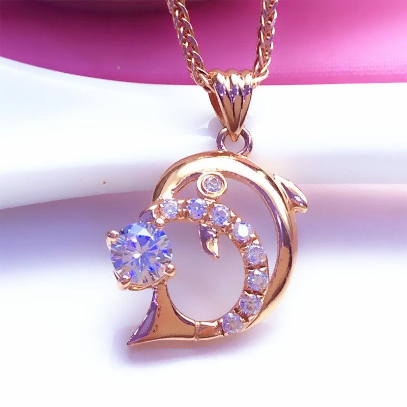 Цвет Золотой Алмаз Полый Дельфин Набор Цепь Женский Розовое Золото Чистый Фиолетовый Золотой Ожерелье