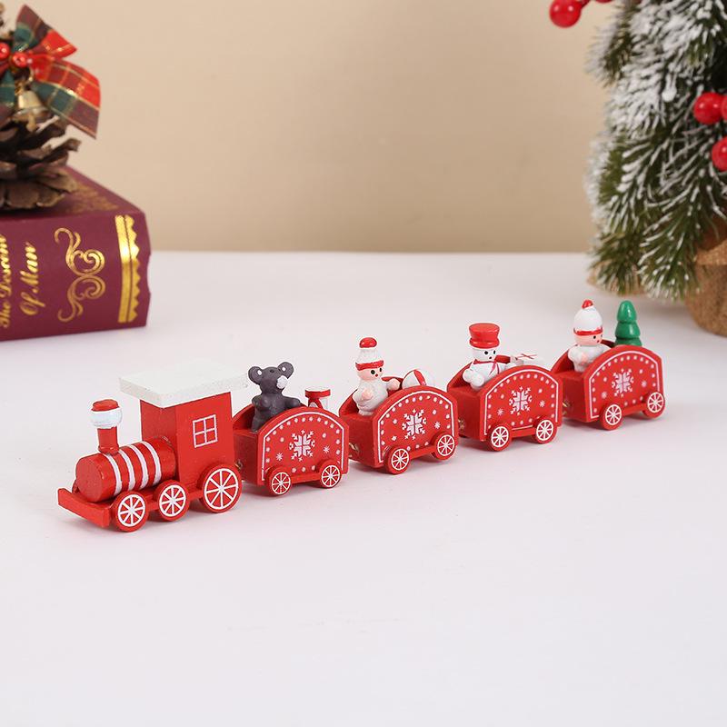 Painted Wooden Christmas Train Ornament - Solid Wood Children's Toy