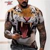 Fierce Tiger Animal Pattern Men's T-Shirts Short Sleeve 3D Animal Printed Trend Street Tee Oversized T Shirt Men Clothing Tops
