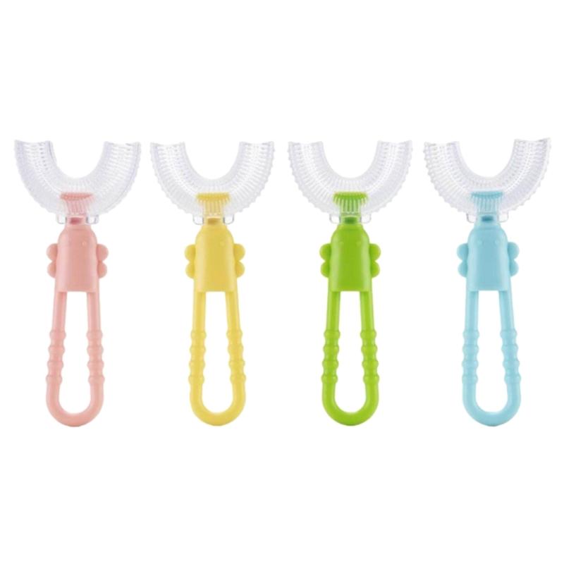 Food Grade Silicone Toothbrush U-Shaped Tooth Brush 360° Oral Teeth Cleaning for Toddlers Child Pink/Yellow/Blue/Green
