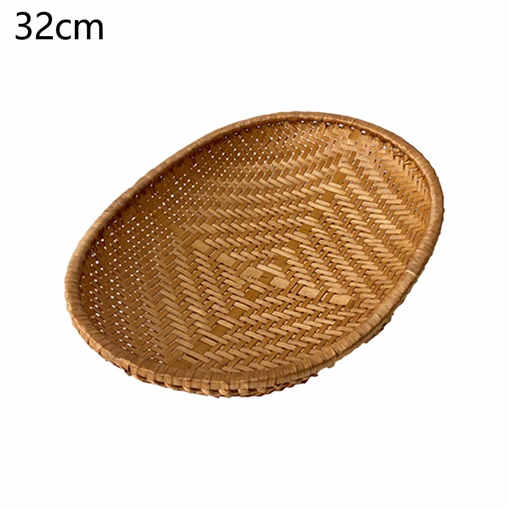Smoked Oval Bamboo Woven Basket Kitchen Sieve for Fruit Vegetable Drying Storage Hotel-Style Weaving Dustpan Included