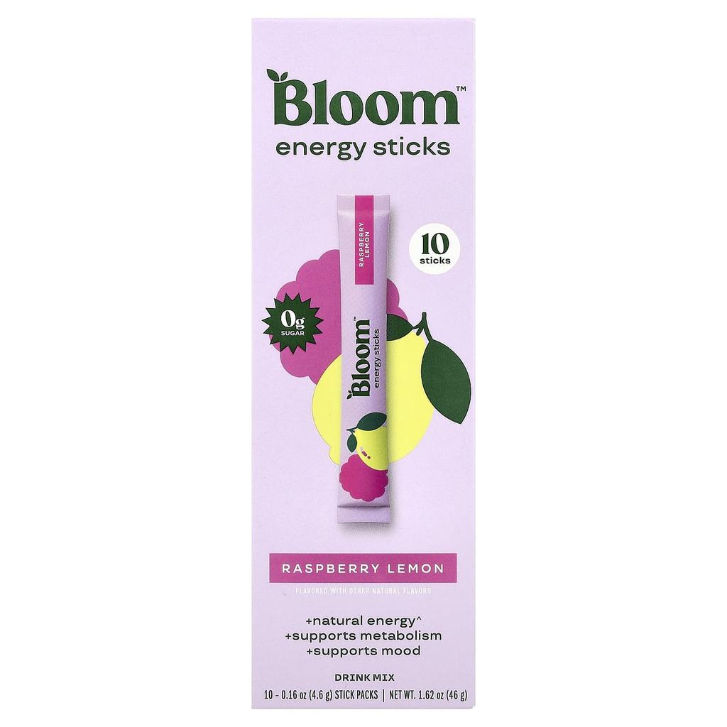 Bloom, Energy Sticks, Raspberry Lemon, 10 Stick Packs, 4.6g (0.16oz) Each