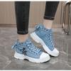 Canvas High Top Women's Shoes Spring and Summer Breathable Thick Sole Height Increasing Casual Shoes Martin Boots Sports