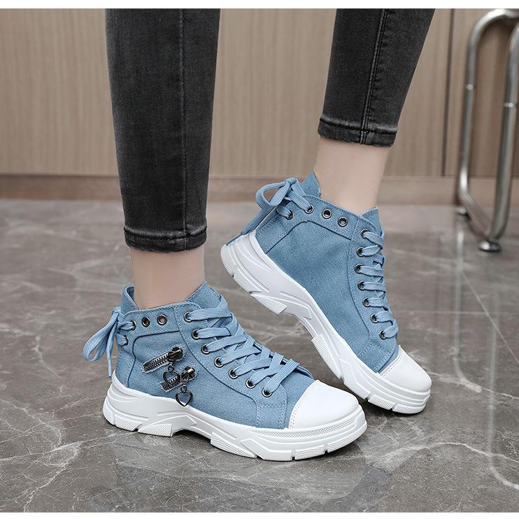 Canvas High Top Women's Shoes Spring and Summer Breathable Thick Sole Height Increasing Casual Shoes Martin Boots Sports