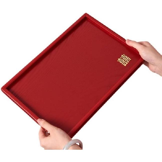 Serving Tray Chinese Wedding Candy Tray Tea Tray Toast Cup Tray Red Festive Wedding Decoration Tray Food Serving Tray(B)