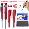 2.8mm Metal Long Head Woodworking Mechanical Pencil with 100pcs Lead Refills, for Carpenter Marking Engineering Drawing Tool