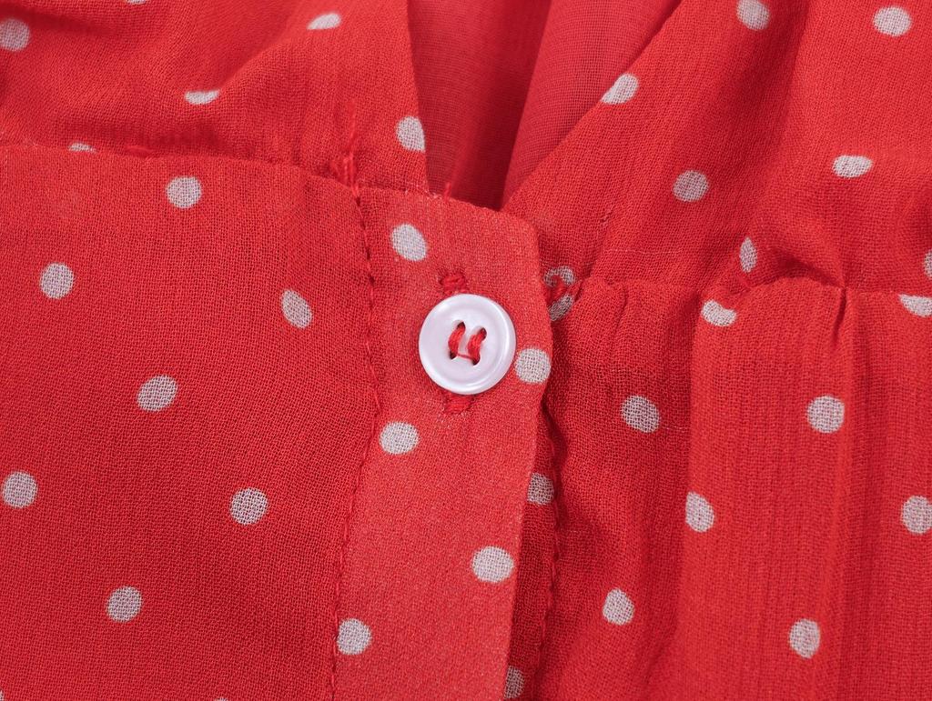 European Spring 2026 Women's Red Polka Dot Short Sleeve Dress