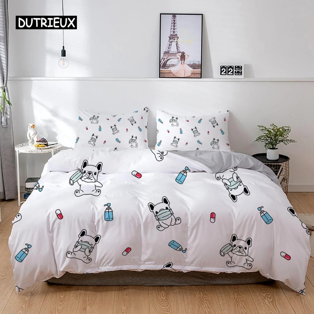 3D Dog Bedding Set Cute French Bulldog Puppy Duvet Cover Sets Cartoon Bed Cover Pet Animals Home Textiles Queen 23Pcs King Full