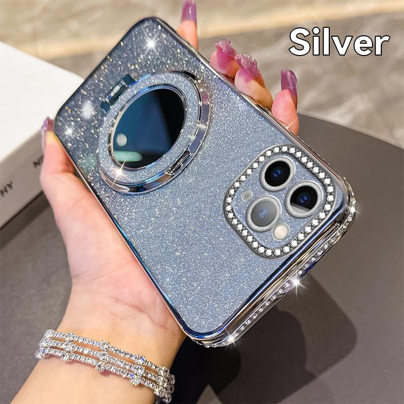 KEYSION Luxury Glitter Jewelled Magnetic Phone Case for iPhone 11 12 Pro Max Makeup Mirror Ring Stand Shockproof Back Cover