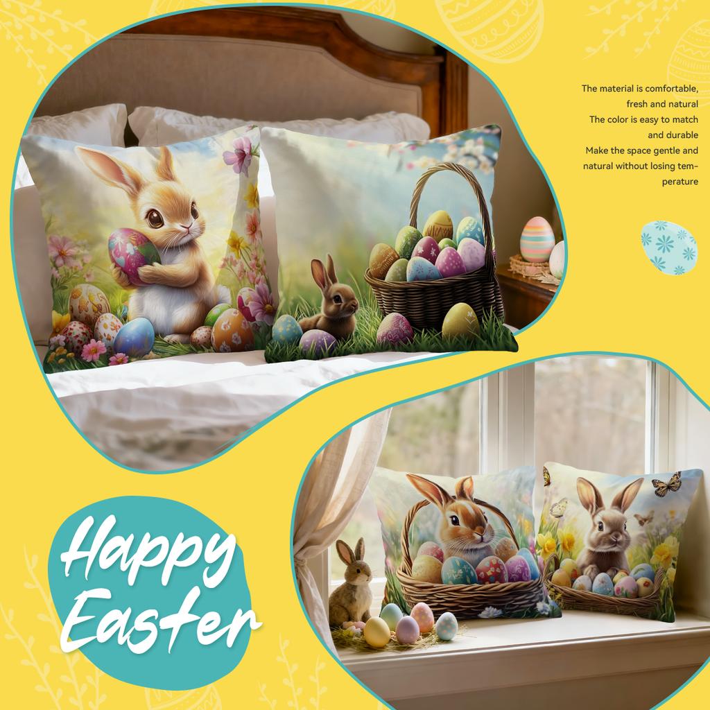 Easter Spring Flower Rabbit Cushions Pillowcase Polyester Cushion Cover Throw Pillow Pillowcover Home Car Sofa Decor