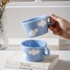 Hand Painted Blue Sky and White Clouds Ceramic Cup Underglaze Color Mug Cute Water Cup Children's Breakfast Oat Cup Milk Cup