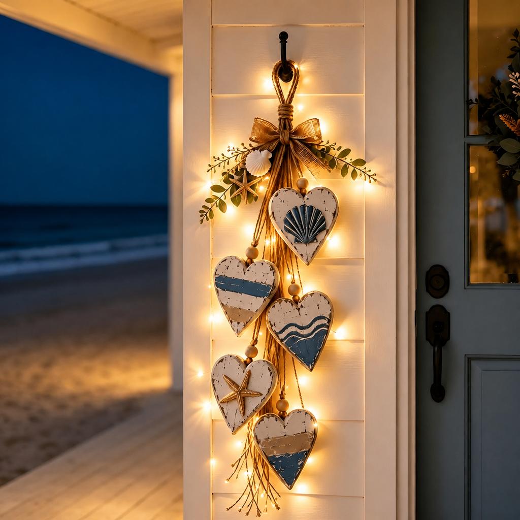 Holiday Hanging Decoration Rustic Wall Door Hanging Decoration Burlap Bow Heart Hanging Ornament Heart-Shaped For Home Wall