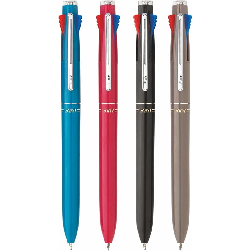 Flair 3 in 1 Retractable Ball Pen | 3 Ink Colors in One Pen | Multi Use Pen for Pleasant Writing Experience | Effortless