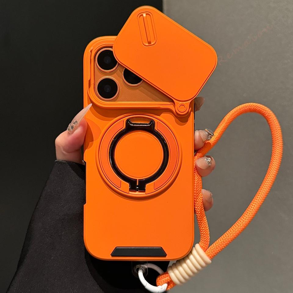 Bracket Wrist Strap Magnetic Case for iPhone 17E 15 12 11 13 14 16 E 17 Air Pro Max 16 Plus Magsafe Stand Armor Protection Cover