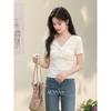 Women's French Style Slimming V-Neck Knit T-Shirt