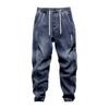 Harem Jeans mit Bein Bindungen Taschen Elastische Taille Verstellbare Kordelzüge Männer