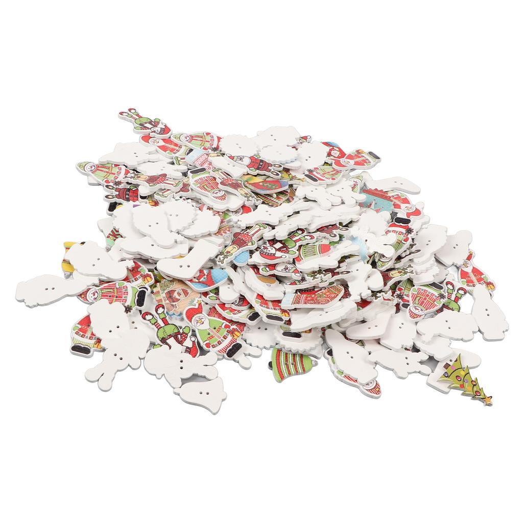 Christmas Wooden Buttons Mixed Styles Decorative Assorted Christmas Buttons for Craft Sewing Knitting B Set White Back