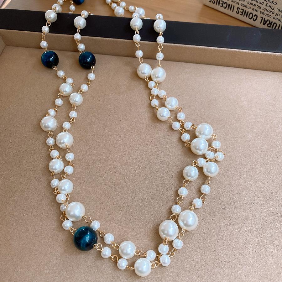 French retro tiger's eye stone beaded long pearl necklace niche sweater chain necklace women