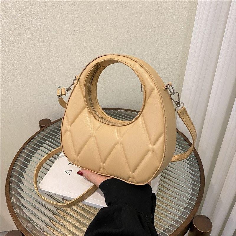 Unisex Stylish Quilted Crescent Handbag For Women In Soft Texture Available In Black White Pink Khaki Yellow