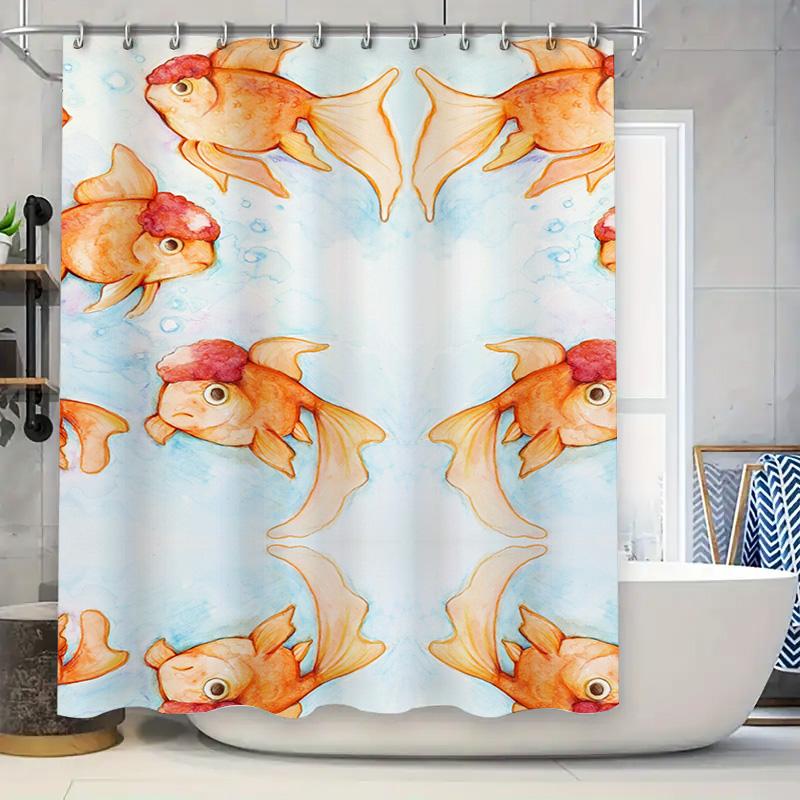 

Brighten up your bathroom with this stylish shower curtain featuring a goldfish pattern Perfect for adding a touch of charm an 90x180cm