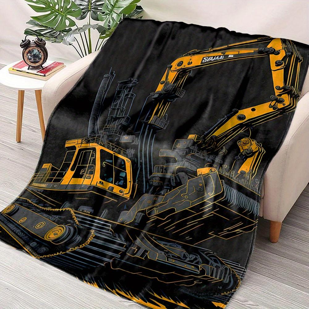 3D Excavator Print Flannel Throw Blanket Ultra Soft All Season Couch Bed Office Outdoor Gift