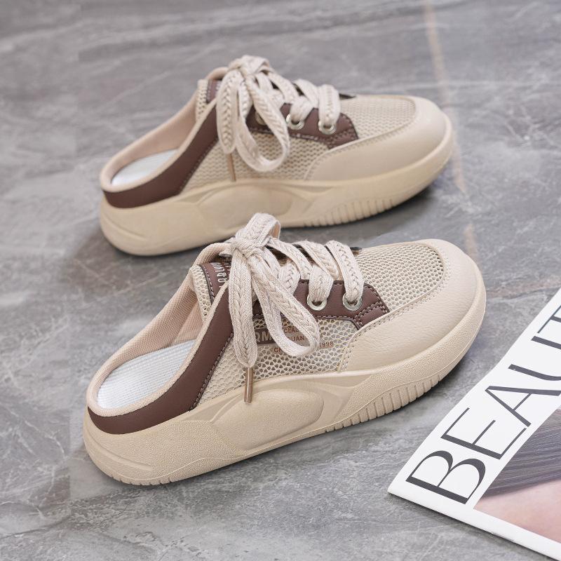 Fashion Women Slippers 2025 Summer Platform New Fashion Mesh Breath Vulcanized Shoes Comfortable Non Slip Half Slippers Zapatos De Mujer