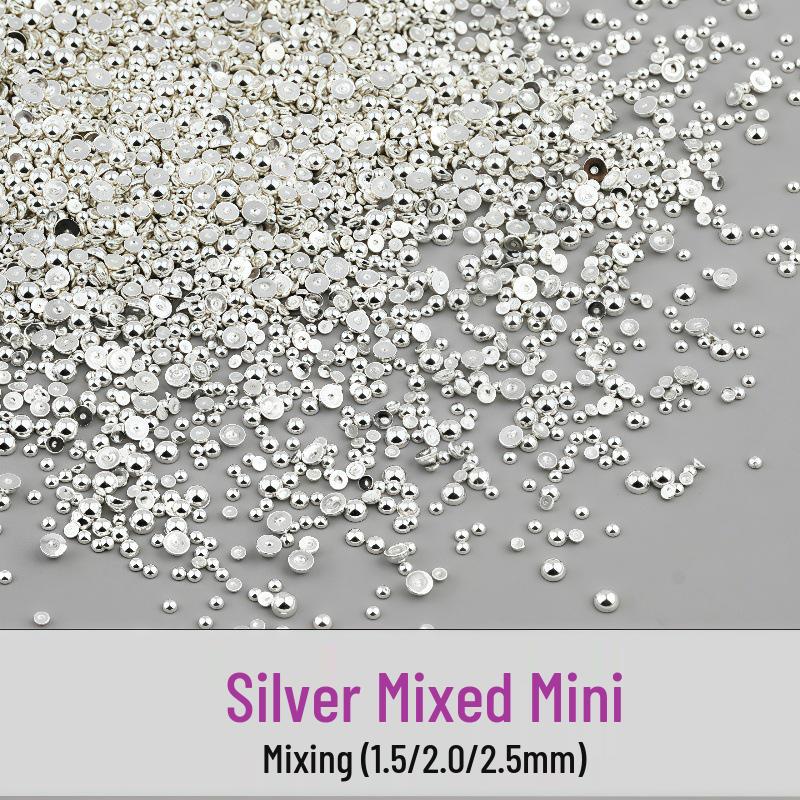 Mixed Mini Nail Art Pearls: Gold & Silver Half-Face Decorative Flat Bottom Pearl Accessories for DIY Nails