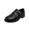 Autumn and winter new Hatton College shrinkage horse leather double buckle round head thick heel British style leather shoes