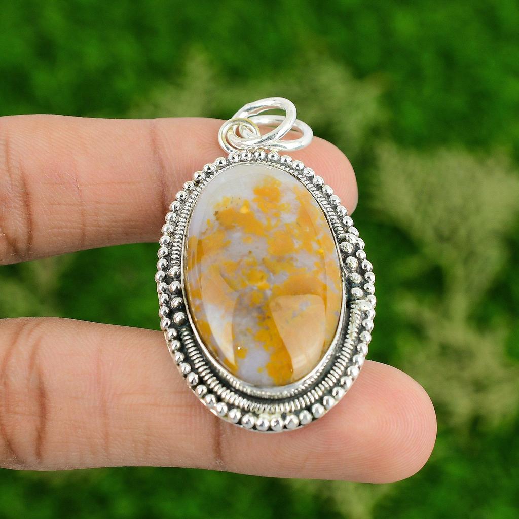 Daughters Day Sale 925 Silver Oval Polka Dot Agate Gemstone Birthday New Pendant