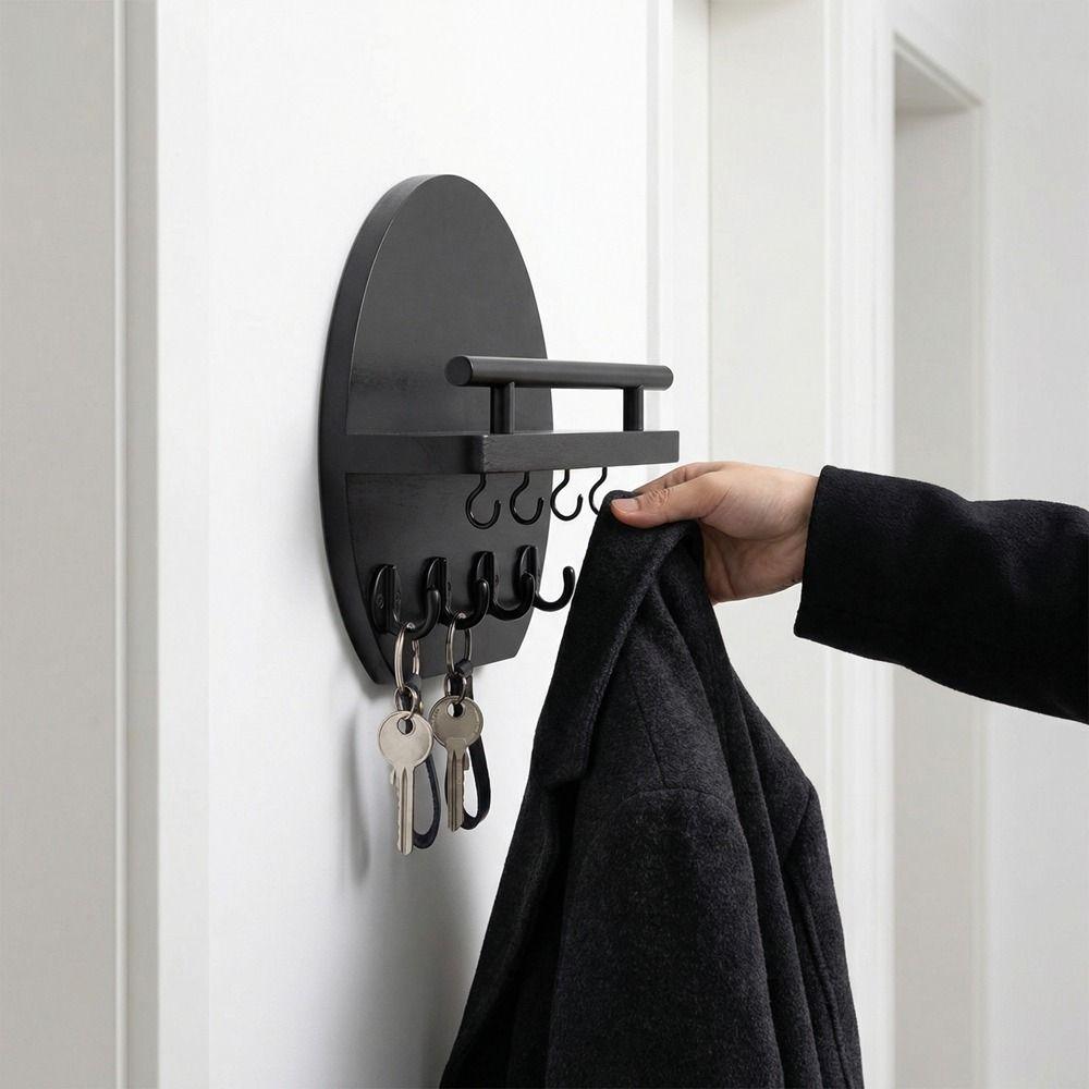 Practical Retro Wall Mounted Key Holder Decorative Simple Wood Mail Organizer with Shelf Key Rack Entrance
