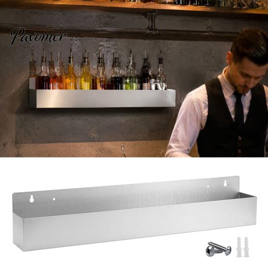 Restaurant Alcohol Display Shelf Stainless Steel Wall Mounted Liquor Bottle Rack, Single Row Drink Rail Kitchen Wine Holder Shelf, Compact Silver Rack