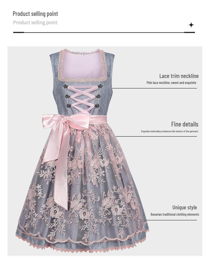 Man Tianyu Oktoberfest Bavarian Maid Suspender Dress Set with Lace