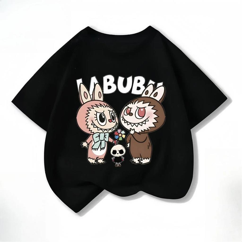 Sommer Søt Labubu Tegneserie Print Barn T-skjorte Kawaii Topp Barn Tee Gutter Jenter T-skjorte Morsomme Klær