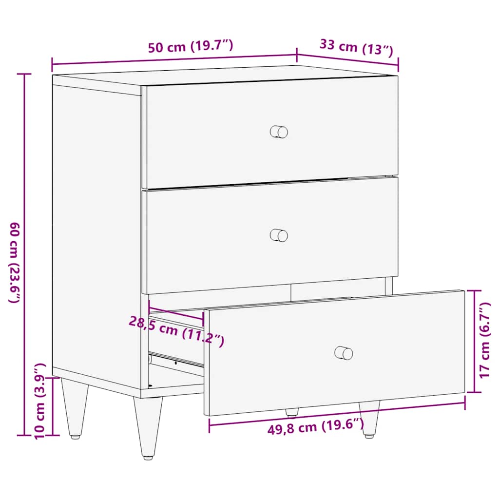 Nightstand 50 x 33 x 60 cm Solid Mango Wood