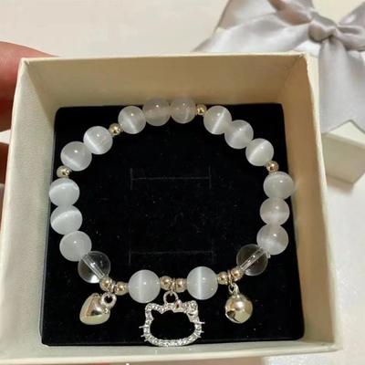 Náramek Cat Love Bell Imitation Cat Eye Stone s výklenkovým designem, všestranné příslušenství k náramku
