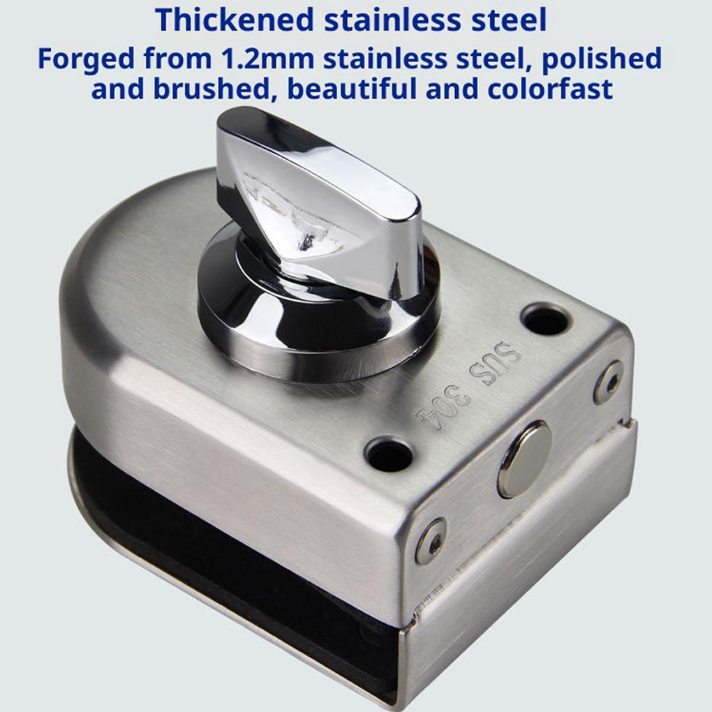 304 Stainless Steel Glass Lock Ground Bolt Ground Lock Anti-Theft Double Swing Hinge Frameless Sliding Door Lock, Brushed Finish
