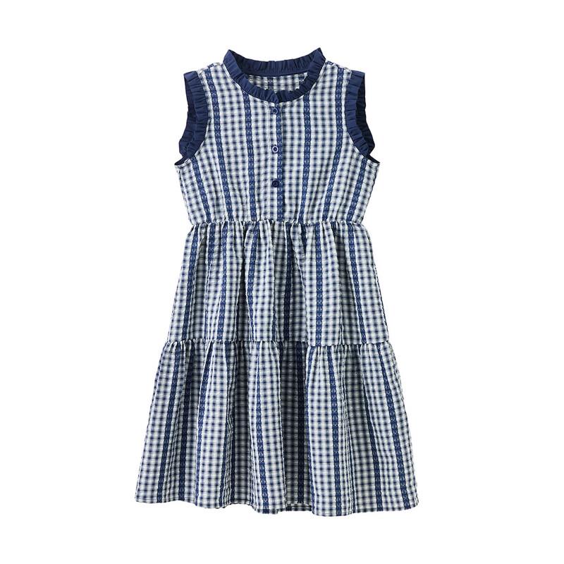 Girls' Retro Plaid Sleeveless Princess Dress