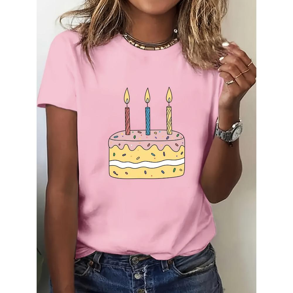 

Cake Print Round Neck Casual Top Women s Fashion Short Sleeve Four Seasons Comfortable Harajuku Short Sleeve Clothes 3XL