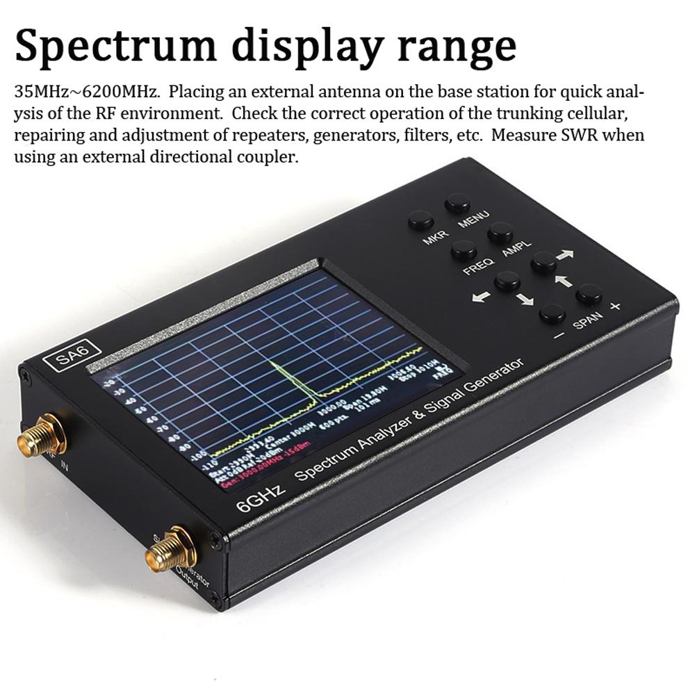 SA6 Portable Spectrum Analyzer Signal Generator 3.2 Inch Touched Screen Handheld Spectrum Analyzer Signalizer Signal Tester