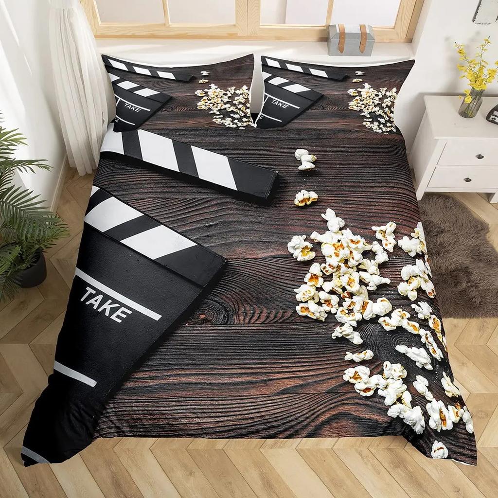 Popcorn Duvet Cover Movie Theater Food Bedding Set Microfiber Cinema Poster Comforter Cover Twin Full For Kids Teens Room Decor