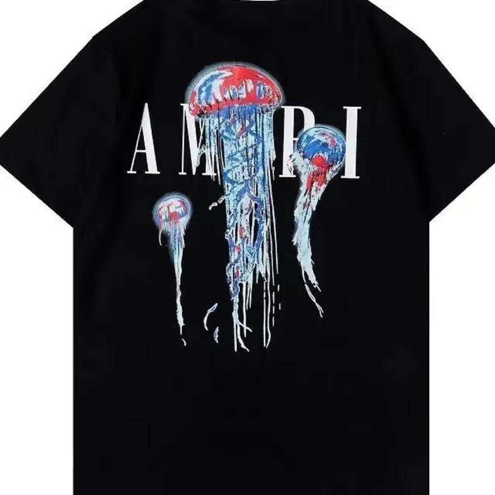 New Fashion AM Fashion Short Sleeve Round Neck Bright Print Casual Hip Hop High Street Half Sleeve T-shirt for Men and Women