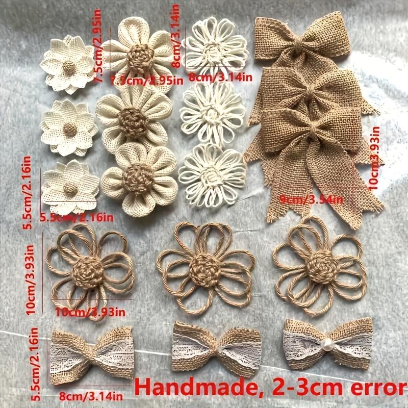 6pcs Mixed Color Linen Ribbon Flowers - DIY Handmade Bow for Gift Wrapping, Clothing, Shoes, Hats, Accessories, Christmas