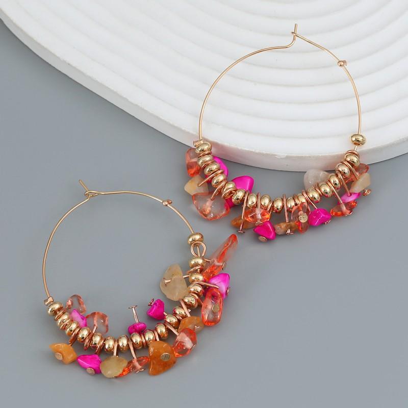 Boho Chic Circular Alloy Resin Earrings Women Geometric Dangle Hoop Jewelry Ethnic Style