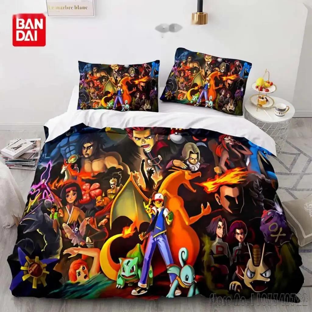 Anime Pokemon Pikachu Bedding Set Quilt Duvet Cover Comforter Bedclothes Twin Single King Kids Adult Gift