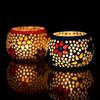 Set of 2 Mosaic Glass Flower Decorative Tea Light Candle Holders | Tea Light Holders
